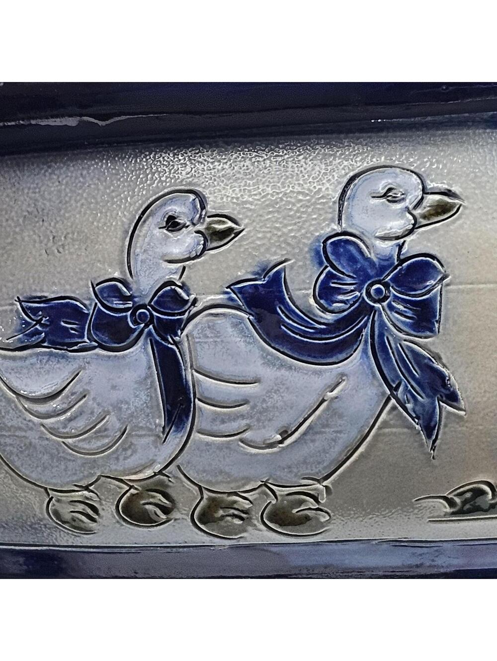 Vintage Handmade Studio Pottery Lidded Dish Signed Duck Floral Stoneware Cottage - Picture 15 of 15